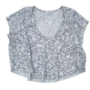Forever 21 Waffle Textured Animal Print Cap Sleeve Gray Crop Tee Small
